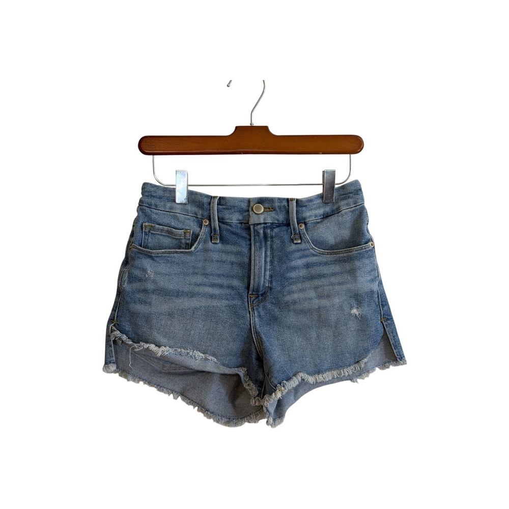 Good American Good Shorts Women 2 Blue Cut Off High Rise Denim Jean Shorts